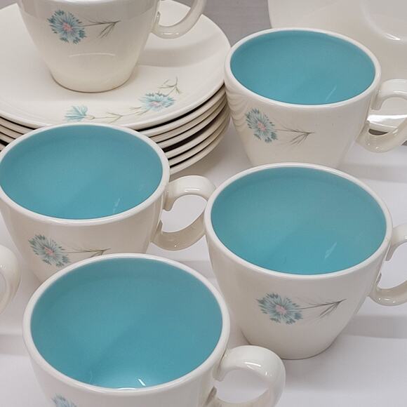 16pc Taylor Smith Taylor Boutonniere Ever Yours Teacups Saucers MMC Blue Flowers - Picture 3 of 5